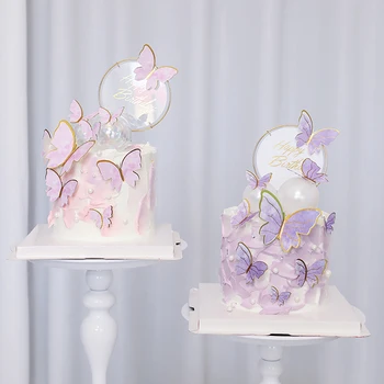 Boldog születésnapot torta feltétek, torta dekoráció kézzel készített festett pillangótorta feltétje esküvőre születésnapi parti babaváró