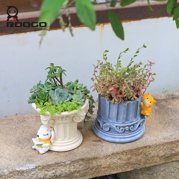 Roogo 1db Antik gyanta figura Zamatos edény Kreatív kertészkedés Otthoni Virág Eszköz Irodai asztali Zöld Növény Kis váza