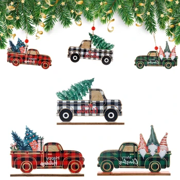 Teherautó díszek karácsonyfára Karácsonyi díszek Piros teherautó karácsonyfa dekoráció 6db Parasztház díszek teherautó