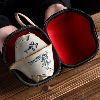 Japán stílusú utazási teáskészlet Hordozható teáskészlet kocsis tokkal Teáskanna Kezdőlap Kültéri Gyors csésze teaedények Otthoni ajándék