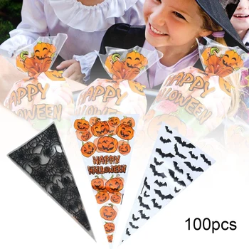 Háromszög táska Halloween cukorka táska fagylaltkúp táska Halloween celofán kúp cukorka party ajándéktáska nyakkendő fagylaltkúp táska