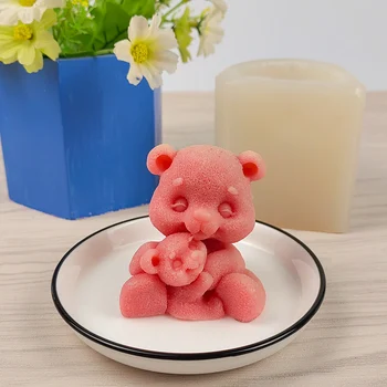 DW0400 PRZY Állatok szappanformák Szilikon gyertya forma 3D anya és fia medve formák esküvői születésnap Valentin-napi agyaggyanta