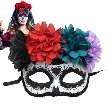 Mexikói halottak napja maszk cukor koponya fél arc maszk nőknek fél arcfedő díszes ruha kiegészítő Halloween partira
