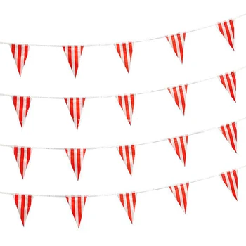 10/30M Piros fehér csíkos zászlók zászló zászló Cirkusz Karnevál téma partik Dekorációs falak Függő háromszög koszorú Lakberendezés