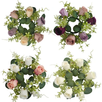 Új 6 fejű műrózsa virágok koszorú gyertyatartók díszek Karácsonyi esküvői gyertyatartó koszorú asztal középpontja