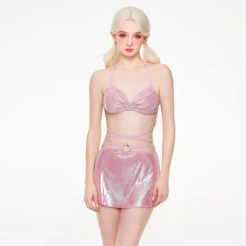 Új lila high-end szexi osztott háromrészes szett forró tavaszi vakációhoz divatos bikini split fürdőruha nőknek