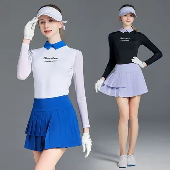 SG Nyári jégselyem hosszú ujjú felsők Girl Cooling fényvédő Golf póló Koreai nők Anti-light szoknya rakott Golf Culotte szettek