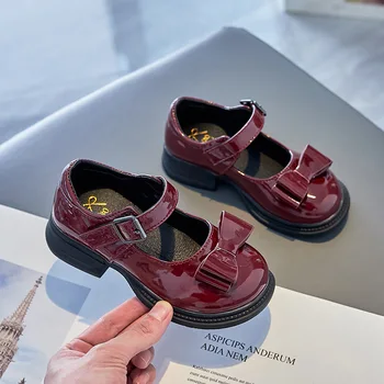 Princess Bow bőr cipő Diákok 2023 tavasz ősz Új gyermek teljesítmény cipők Lakások csúszásgátló egyszemélyes cipők H172