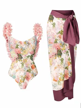 Divat virágmintás egyrészes háromdimenziós szirom Halter Bikini fürdőruha Ifjúsági vintage hölgyek 2023 Új dizájn borítókkal