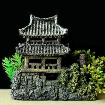 Gyanta kínai 3D nyomtatás Ősi építészeti modell Halgarnélarák menedékház elrendezése Kellékek a haltartály akváriumi dekorációjához