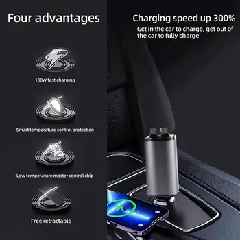  autós töltő cigaretta aljzat USB C típusú kétportos támogatás QC3.0 + PD 100w gyorstöltő kábel szivargyújtó adapter I W8S1-hez
