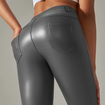 Új női PU bőr jóga nadrág többszínű magas derékú bőr leggings Plus size rugalmas vékony vékony szexi bőr nadrág