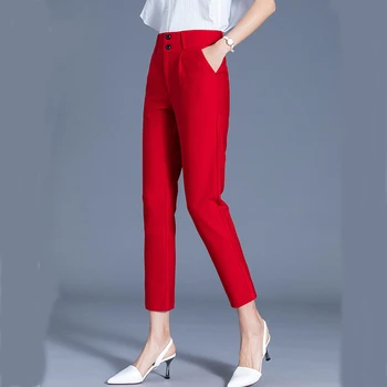 Piros alkalmi nadrág Nők Tavaszi nyári hárem nadrág Professzionális öltöny nadrág overallok Karcsúsító retek nadrág - nők Pantalon Femme