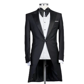 Férfi esküvői szmokingos fekete blézer nadrággal 2 db Slim Fit hosszú kabát Hivatalos vőlegény báli parti szettek nagy és magas szabású