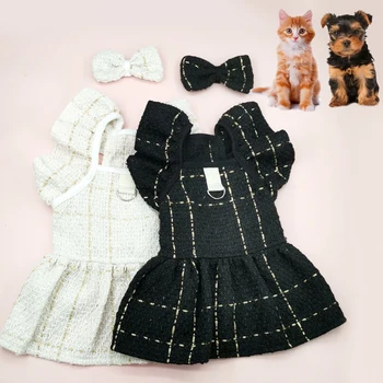 Kisállat ruhák Tavasz Ősz Édes kockás ruha Kiskutya hercegnő Ruha Macska Aranyos tervező ing Kis kutya Cardigan Chihuahua Yorkshire