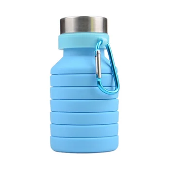 550ML Összecsukható csésze Sport utazóbögre Összecsukható összecsukható teleszkópos szilikon kulacs Kültéri vizescsészék, kék