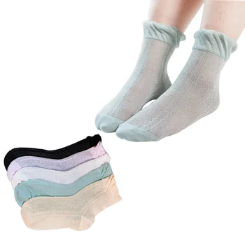 1 Pár Japán stílusú női Rövid zokni Egyszínű selyemhálós csipke Női zokni Légáteresztő Absor Izzadság Pamut Női zokni Meias