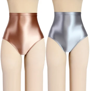 Szexi FÉRFI fényes fehérnemű Rövidnadrág Bikini alsók fenékkel Selymes olajos fürdőruha nagy méret szuper magas derekú harisnya Alsónadrág