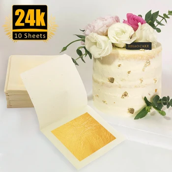 10DB 24K arany levél ehető arany fólia lapok ételhez torta dekoráció művészet kézműves papír Home Valódi arany fólia aranyozás