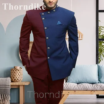 Thorndike férfi öltönykabát és nadrág szett elegáns patchwork esküvői szett Tuxedo öltöny férfiaknak India stílusú Cosstume Hommw Regular Fit