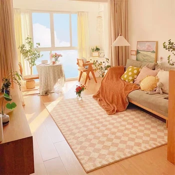 Nordic Simple Plaid sűrített puha hálószoba dekoratív szőnyeg Mosható nagy felületű nappali szőnyeg csúszásmentes Piszkos otthoni szőnyegek