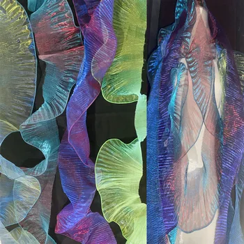 Hullámos fonal szövet lótuszlevél nagy csipke organza szövet mágikus szín halpikkely minta rakott folyékony tutu szoknya kiegészítők