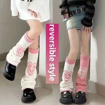 Megfordítható lábmelegítő Y2K Japán punk Streetwear Cross Boot Cover Két oldalsó viselet Kötött hosszú zokni Harajuku gótikus zokni