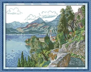 Joy Sunday előre nyomtatott keresztszemes készlet Easy Pattern Aida bélyegzett szövethímző készlet tóval és dombokkal (2)