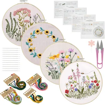 DIY virágok hímzés kezdőkészlet kézzel készített keresztszemes készlet virágokkal növények mintája DIY hímzés Kezdők Varróeszközök