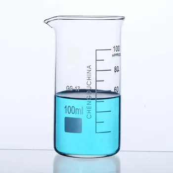 Laboratóriumi üvegpohár üveg mérés Magas formájú főzőpohár beosztással Beosztással ellátott magas boroszilikát üveg mérőpohár 100ml kapacitás