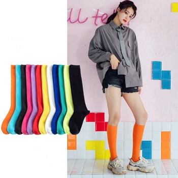 Új japán egyszínű borjúzokni Hyuna cukorka színű koreai diák hosszú csöves női zokni