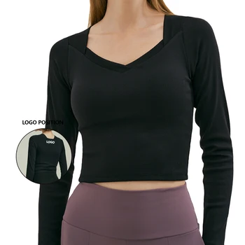 2023 Új ingek nőknek Jóga hosszú ujjú póló Alsóing Slim V-nyakú egyszerű egyszínű sport fitneszruhák