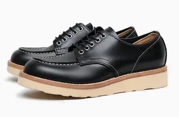Anglia stílus Fűző fel Fekete alkalmi férfi cipő Valódi bőr Lélegző növekedés Retro divat Férfi cipők