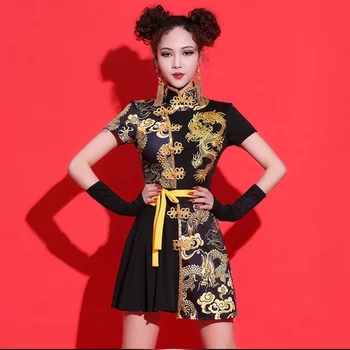 Szexi kínai stílusú női ruházat 2 részes készlet mandarin galléros fesztivál ruha tang öltöny ázsiai Cheongsam színpadi ruhák