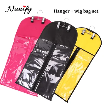 Nunify műanyag parókatáska hajvetülékhosszabbításhoz/csipesz hajba/lófarokba porálló paróka tárolótáska akasztóval fekete rózsaszín sárga