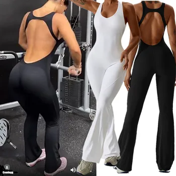 2023 Mini Flare női tréningruha pad jóga szett egyrészes jumpsuit edzés leggings rompers sport edzőterem gyakorlat viseljen aktív öltönyt