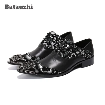 Batzuzhi fekete valódi bőr ruha cipő férfi formális üzlet férfi cipő hegyes fém lábujj üzleti/parti zapatos de hombre