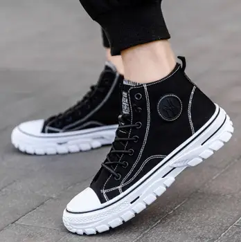Divat magas szárú vászoncipők férfi fűzős tornacipők platformmal Bézs Fekete Szürke Légáteresztő Férfi Gördeszka Trend cipők