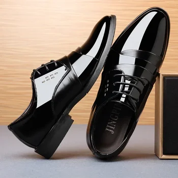 üzletember férfi ruha cipő Luxus férfi ruha cipő Lakkbőr Oxford cipő férfiaknak Oxfords lábbeli Kiváló minőségű bőrcipő