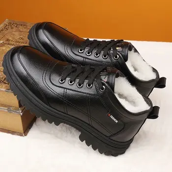 2023 Téli pamutcipő férfiaknak Plüss sűrített bőr felület meleg alkalmi cipő hócsizma Csúszásmentes Zapatos Para Hombres
