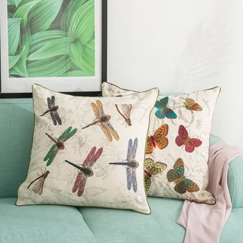 Country stílusú vintage pillangó szitakötő színes hímzett párnahuzat párnahuzat lakberendezés kanapé feltét unokatestvér