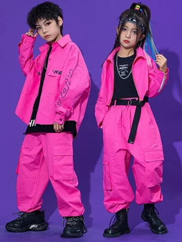 Rózsaszín hiphop táncruhák gyerekeknek Kpop jelmez szerszám kabát Cargo nadrág Lányok koncertcsoport Hiphop előadás felszerelés BL9485