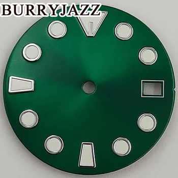 BURRYJAZZ 28,5 mm-es zöld steril karóra Világító számlap Fit NH35 Movement Fit 3 óra 3,8 órás tok korona