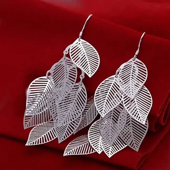 925 ezüst charms nők aranyos esküvői divat gyönyörű retro hosszú levelek fülbevaló ékszerek ingyenes szállítás gyári ár