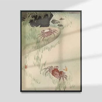 Ohara Koson Japán Ukiyoe poszter Rák Állat Vászon Festés Fali művészet Kép nyomtatása Nappali dekoráció