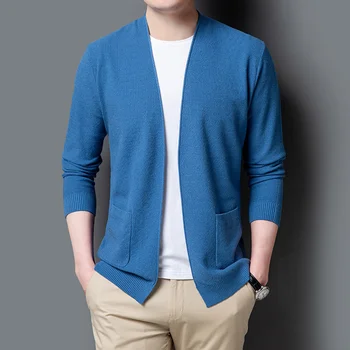 Ősz Új Cardigan férfi ruházati divat 2024 egyszínű koreai pulóver első zseb laza alkalmi s s 4Color 4XL
