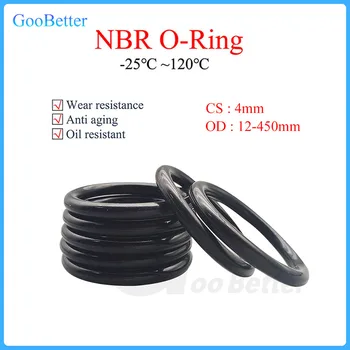 20 db / tétel fekete O gyűrűs tömítés NBR nitril gumi kerek O típusú korróziós olajálló tömítőalátét CS 4mm Külső átmérő 12-450mm