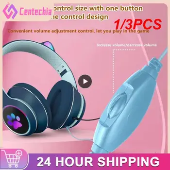 1/3DB Cat Ear gamer headset Girl Cute Headset dupla zajszűrő fejhallgató mikrofonnal RGB fény Virtuális 7.1