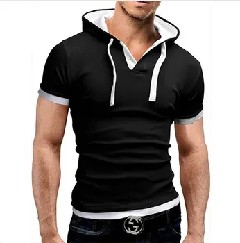 A2749 Férfi póló 2023 Summer Slim Fitness kapucnis rövid ujjú pólók férfi Camisa Masculina Sportswer póló vékony póló
