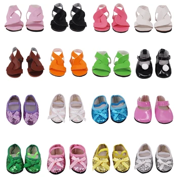 Flitteres babacipő 7 cm-es cipő 18 hüvelykes amerikai baba kiegészítőkhöz generációnak Lányjáték DIY